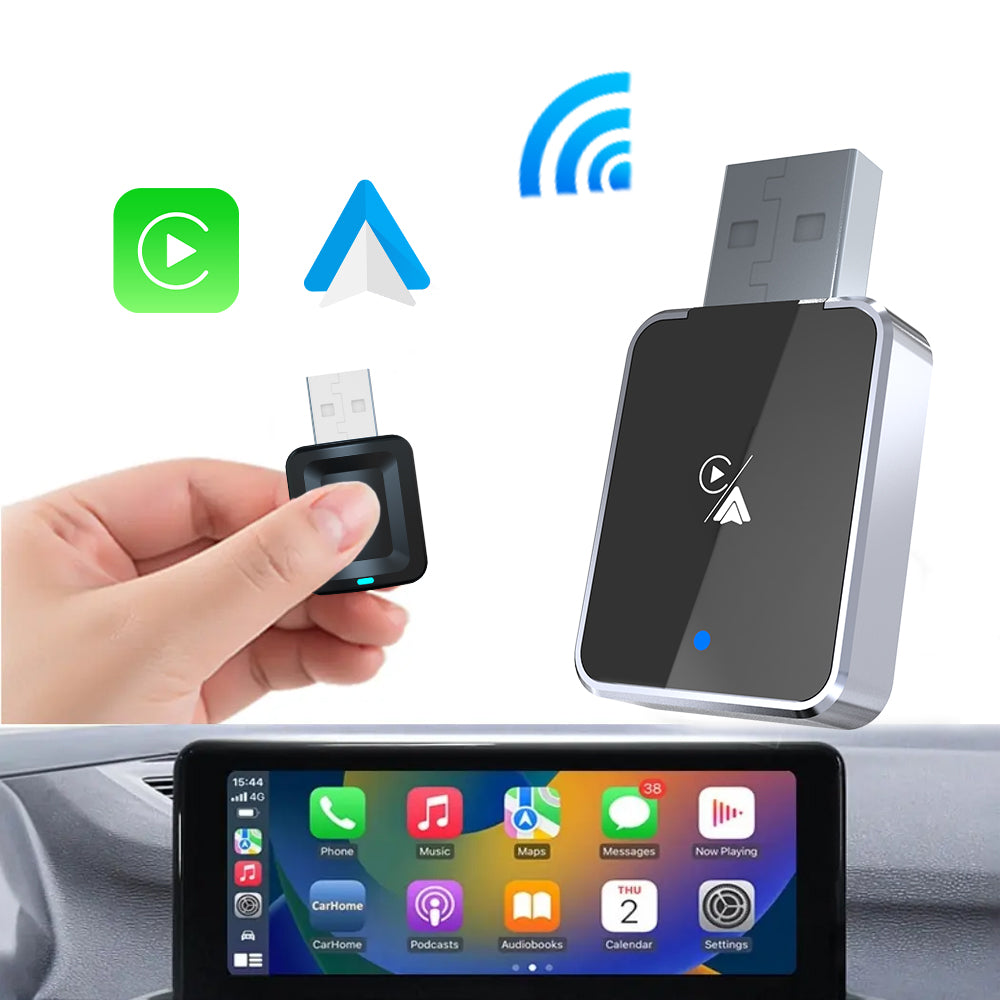 DIAMOOKY Mini Wireless CarPlay Adapter for iPhone & Android Auto, 2 in 1 Bluetooth Dongle Plug & Play with Fast Stable Connection, Converts Wired to Wireless Car Play Adapter