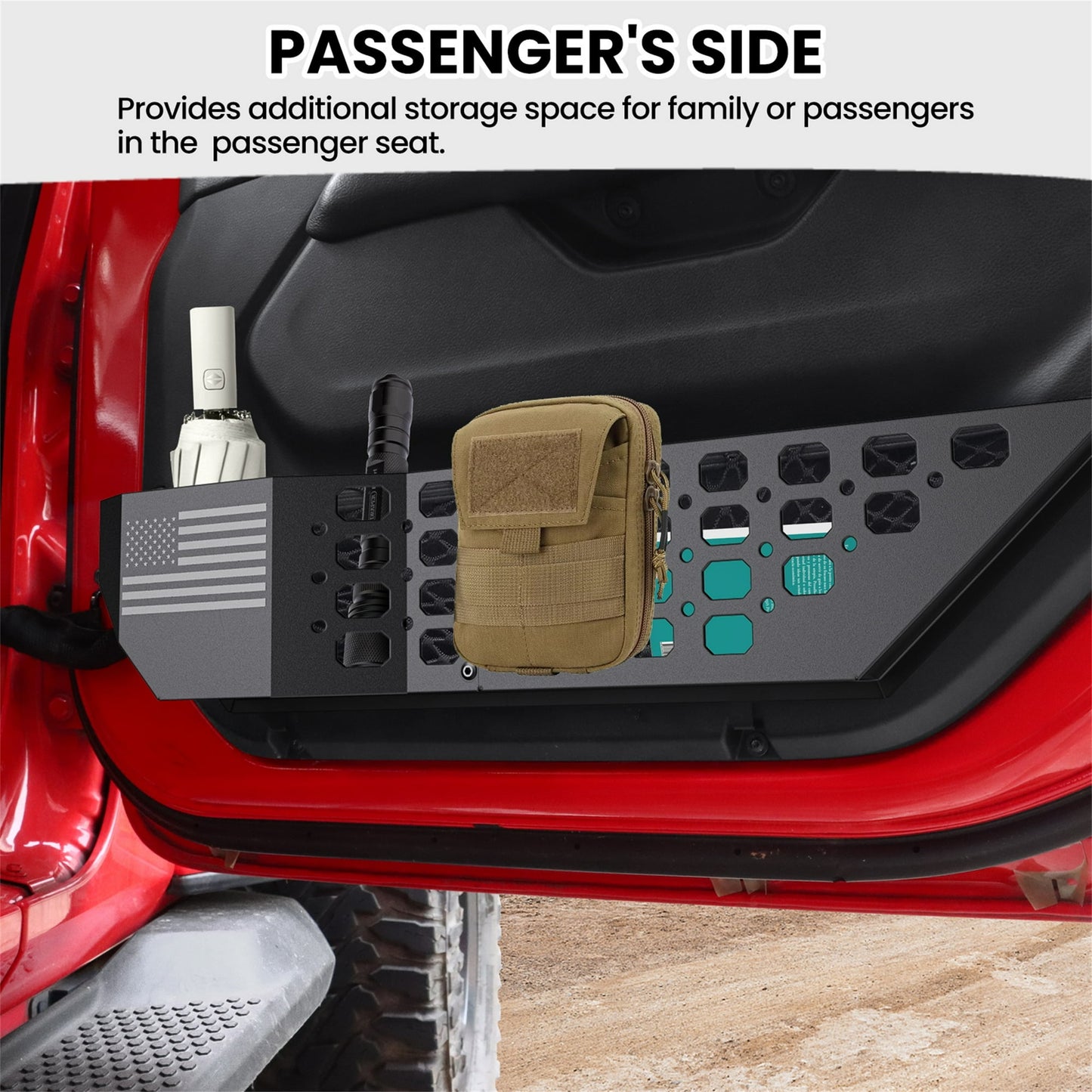 DIAMOOKY Front Door Pocket Storage Box for Jeep Wrangler JL JLU 4XE 2018-2025 & Gladiator JT 2020-2022 2023 2024 2025, 2PCS - Front Door Flag