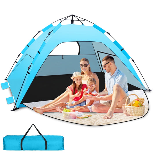 WARMTUYO Pop up Beach Tent for 2-3 Person, UPF 50+ Sun Shelter, Portable Extendable Beach Canopy, for Camping, Hiking, Outdoor, with Zip and Privacy Screen, -Sky Blue
