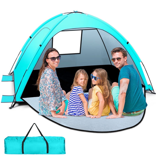 WARMTUYO Multi Pole Beach Tent for 2-3 Person, UPF 50+ Sun Shelter, Portable Extendable Beach Canopy, for Camping, Hiking, Outdoor, Fishing,with Zip and Privacy Screen - Green