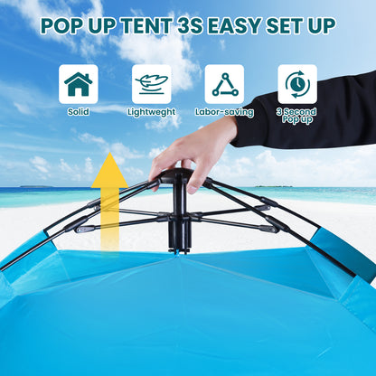 WARMTUYO Pop up Beach Tent for 2-3 Person, UPF 50+ Sun Shelter, Portable Extendable Beach Canopy, for Camping, Hiking, Outdoor, with Zip and Privacy Screen, -Sky Blue