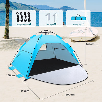 WARMTUYO Pop up Beach Tent for 2-3 Person, UPF 50+ Sun Shelter, Portable Extendable Beach Canopy, for Camping, Hiking, Outdoor, with Zip and Privacy Screen, -Sky Blue