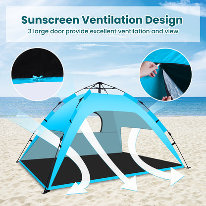 WARMTUYO Pop up Beach Tent for 2-3 Person, UPF 50+ Sun Shelter, Portable Extendable Beach Canopy, for Camping, Hiking, Outdoor, with Zip and Privacy Screen, -Sky Blue