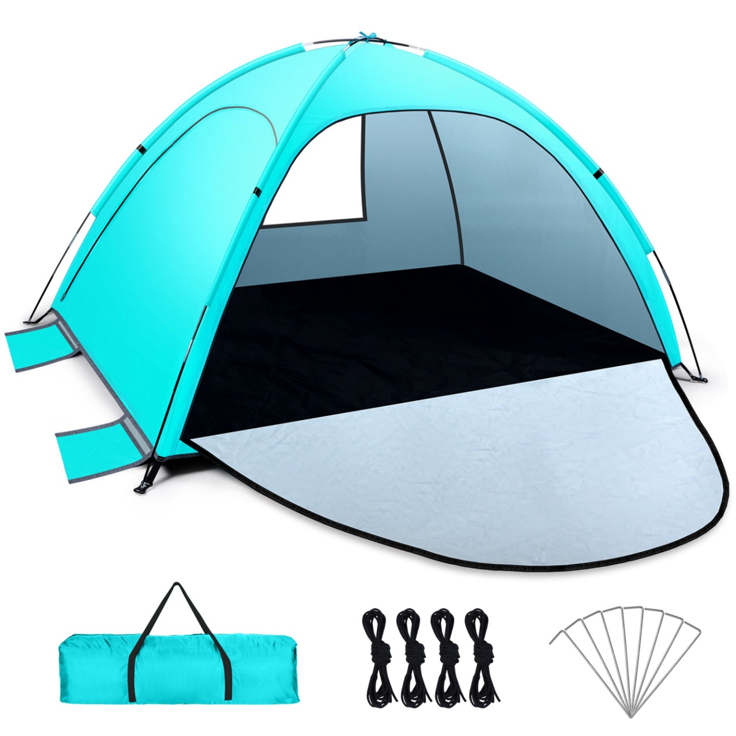 WARMTUYO Multi Pole Beach Tent for 2-3 Person, UPF 50+ Sun Shelter, Portable Extendable Beach Canopy, for Camping, Hiking, Outdoor, Fishing,with Zip and Privacy Screen - Green