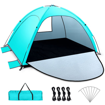 WARMTUYO Multi Pole Beach Tent for 2-3 Person, UPF 50+ Sun Shelter, Portable Extendable Beach Canopy, for Camping, Hiking, Outdoor, Fishing,with Zip and Privacy Screen - Green