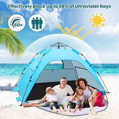 WARMTUYO Pop up Beach Tent for 2-3 Person, UPF 50+ Sun Shelter, Portable Extendable Beach Canopy, for Camping, Hiking, Outdoor, with Zip and Privacy Screen, -Sky Blue