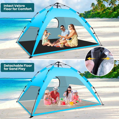 WARMTUYO Pop up Beach Tent for 2-3 Person, UPF 50+ Sun Shelter, Portable Extendable Beach Canopy, for Camping, Hiking, Outdoor, with Zip and Privacy Screen, -Sky Blue