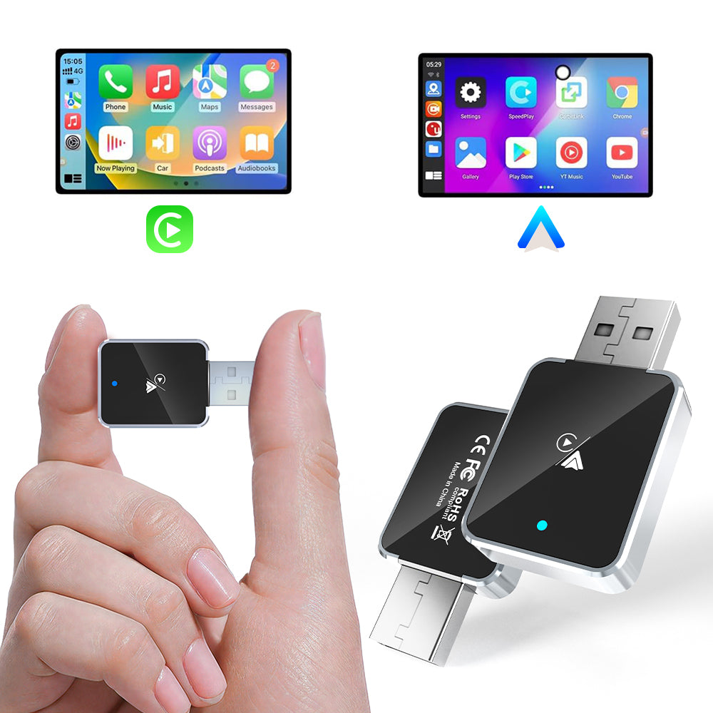 DIAMOOKY Mini Wireless CarPlay Adapter for iPhone & Android Auto, 2 in 1 Bluetooth Dongle Plug & Play with Fast Stable Connection, Converts Wired to Wireless Car Play Adapter