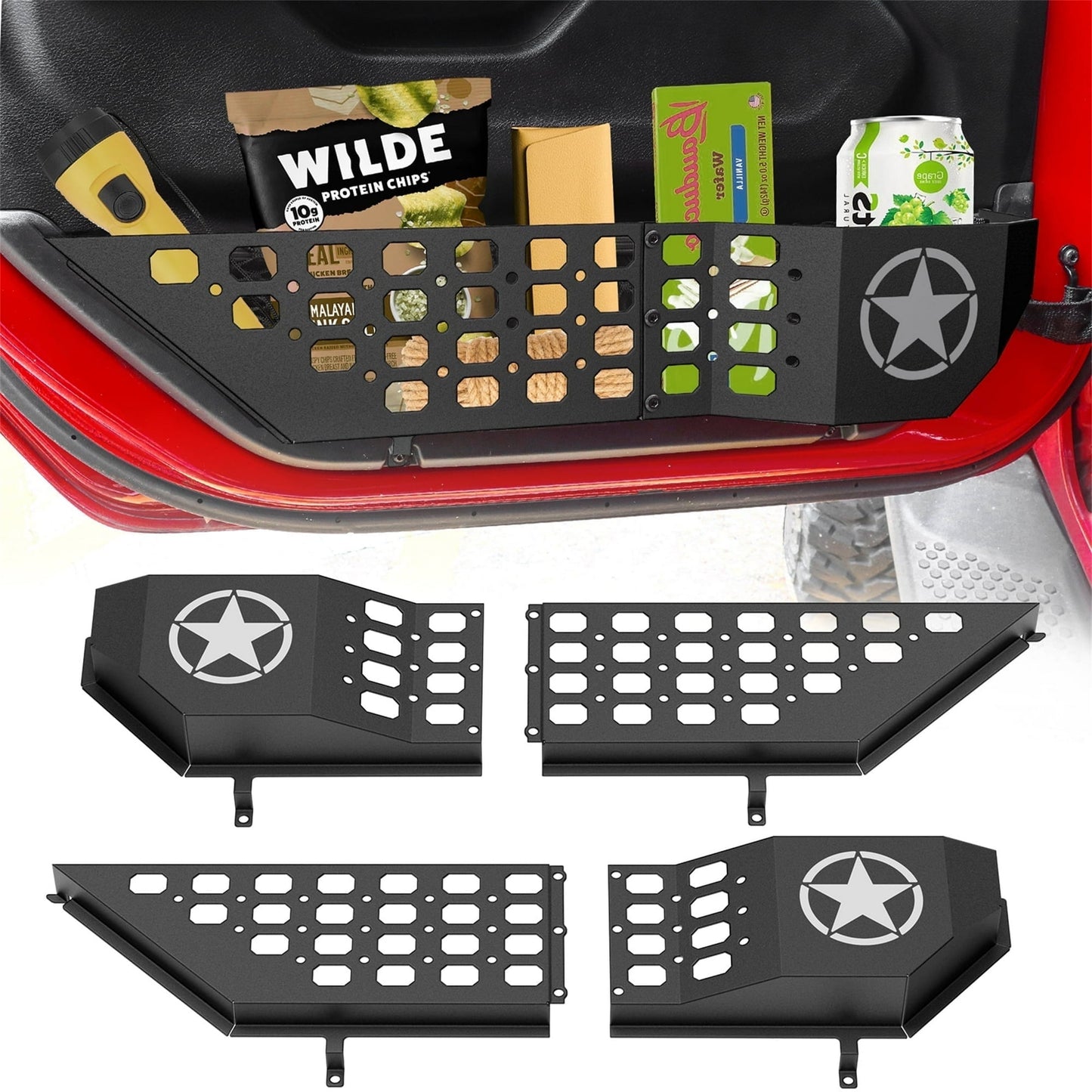 DIAMOOKY Front Door Pocket Storage Box for Jeep Wrangler JL JLU 4XE 2018-2025 & Gladiator JT 2020-2022 2023 2024 2025, 2PCS - Front Door Star