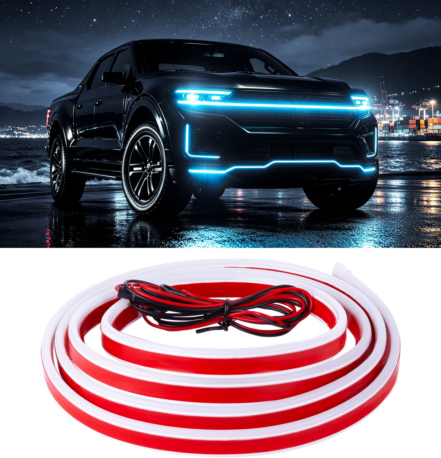 DIAMOOKY 70" LED Hood Light Strip, Ice Blue Dynamic Scan DRL Engine Hoodbeam Kit | Flexible IP68 Waterproof Daytime Running Lights, Universal Fit for Cars, SUVs & Trucks