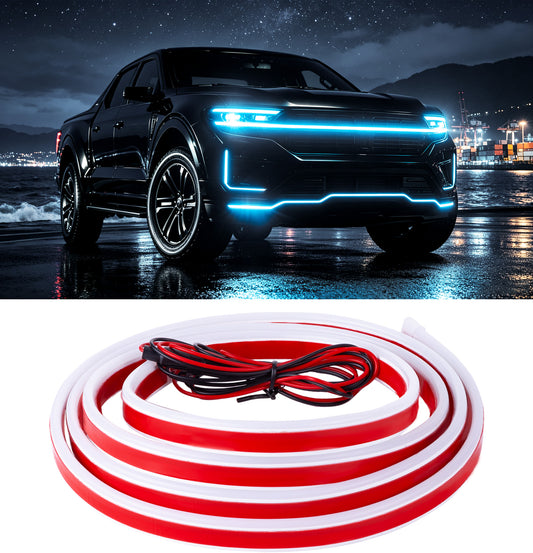 DIAMOOKY 70" LED Hood Light Strip, Ice Blue Dynamic Scan DRL Engine Hoodbeam Kit | Flexible IP68 Waterproof Daytime Running Lights, Universal Fit for Cars, SUVs & Trucks