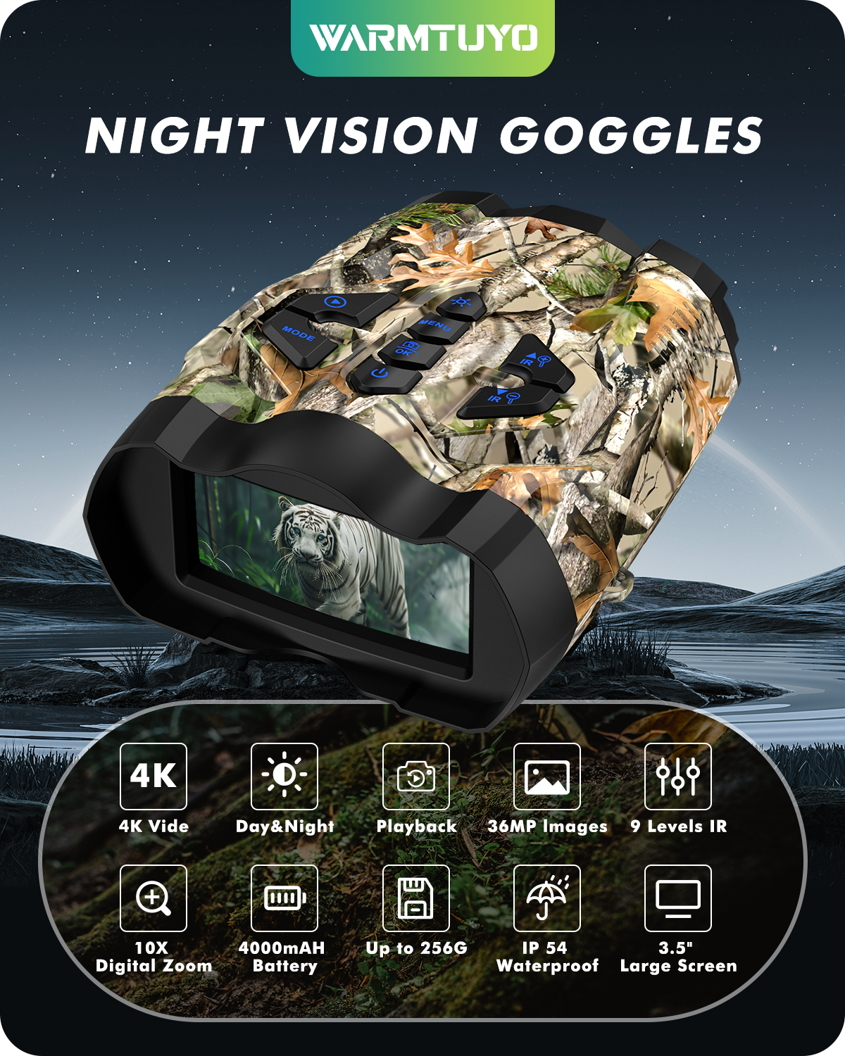 WARMTUYO High-Performance Night Vision Goggles | J51