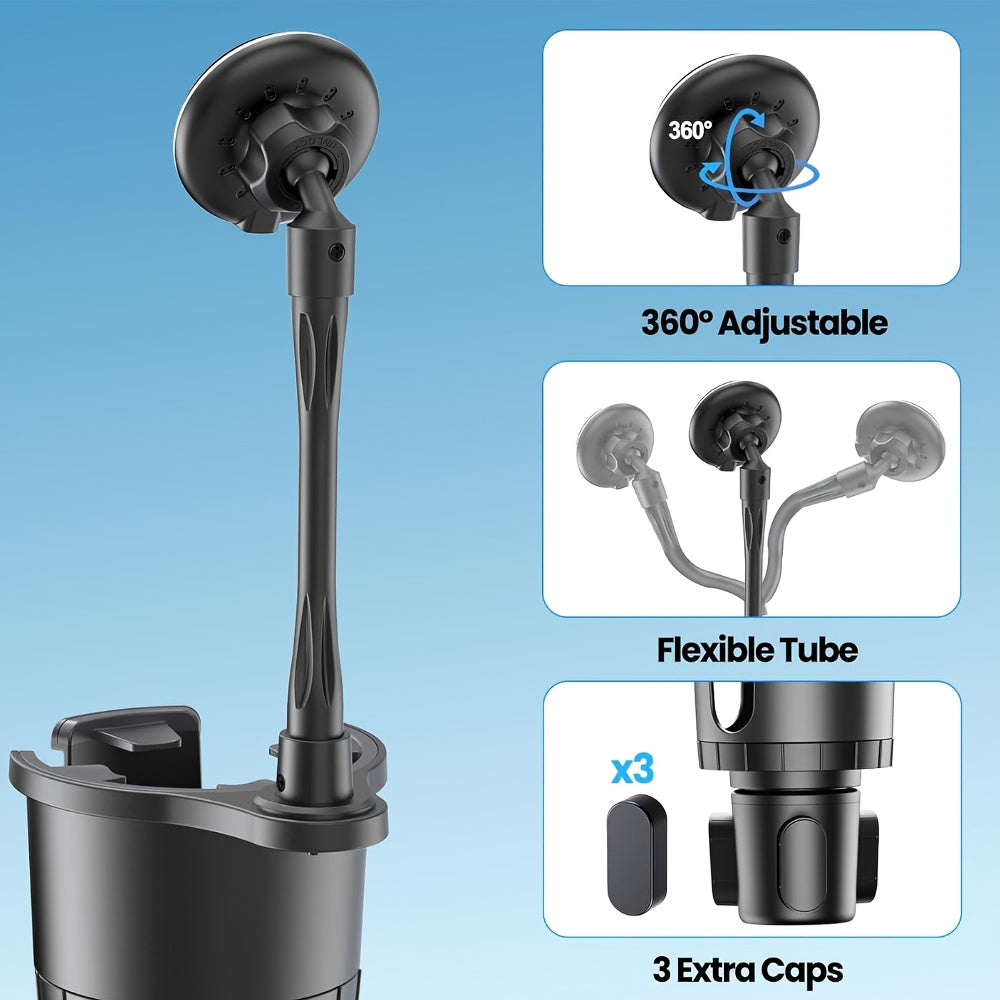 DIAMOOKY Magnetic Cup Holder Phone Mount for Magsafe Wireless Car Mount Charger 15W Cell Phone Stand with Adjustable Height for iPhone 12-16 Series, Flexible Tube