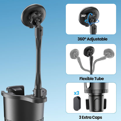 DIAMOOKY Magnetic Cup Holder Phone Mount for Magsafe Wireless Car Mount Charger 15W Cell Phone Stand with Adjustable Height for iPhone 12-16 Series, Flexible Tube