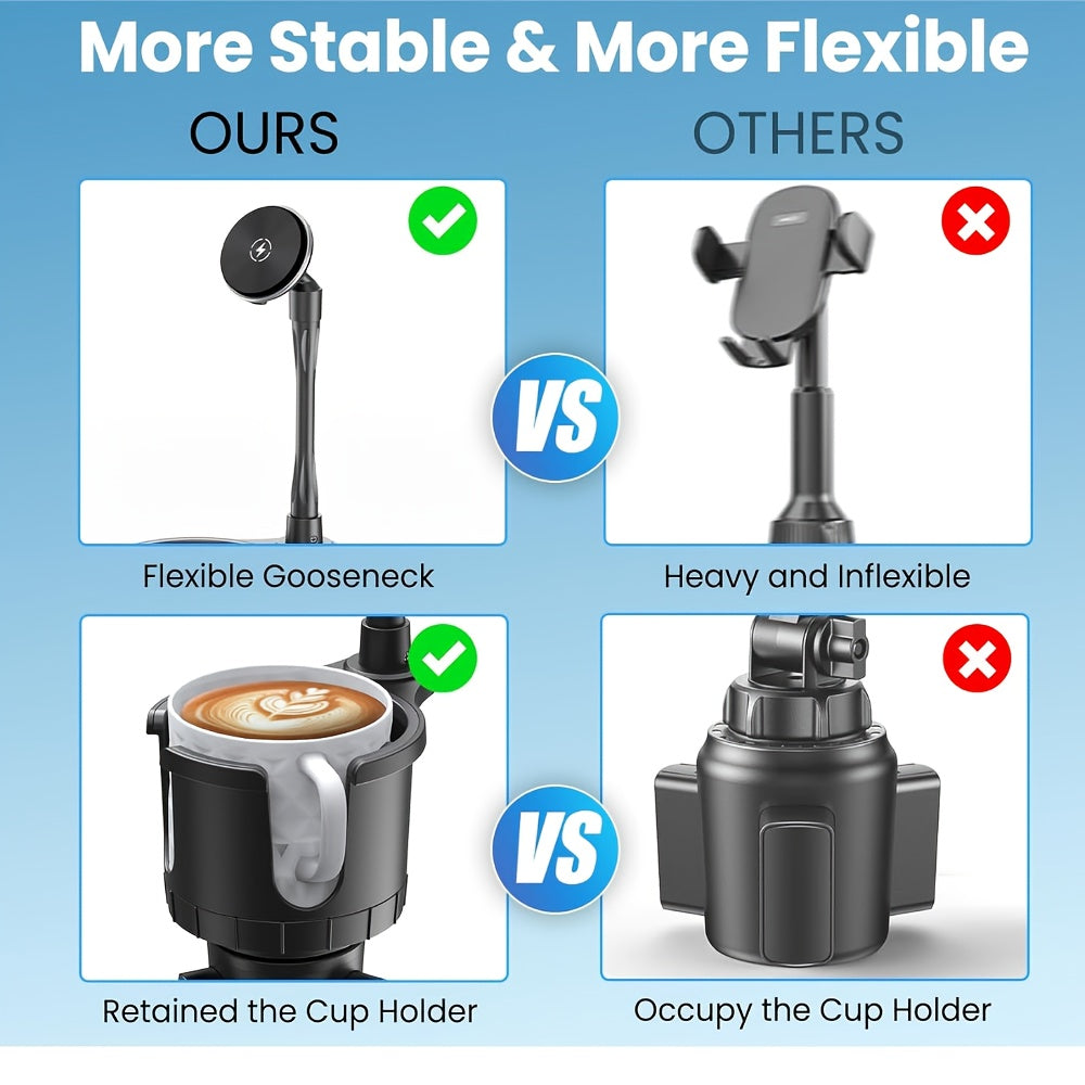 DIAMOOKY Magnetic Cup Holder Phone Mount for Magsafe Wireless Car Mount Charger 15W Cell Phone Stand with Adjustable Height for iPhone 12-16 Series, Flexible Tube