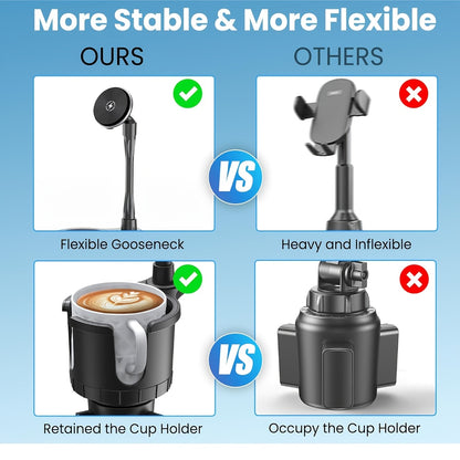 DIAMOOKY Magnetic Cup Holder Phone Mount for Magsafe Wireless Car Mount Charger 15W Cell Phone Stand with Adjustable Height for iPhone 12-16 Series, Flexible Tube