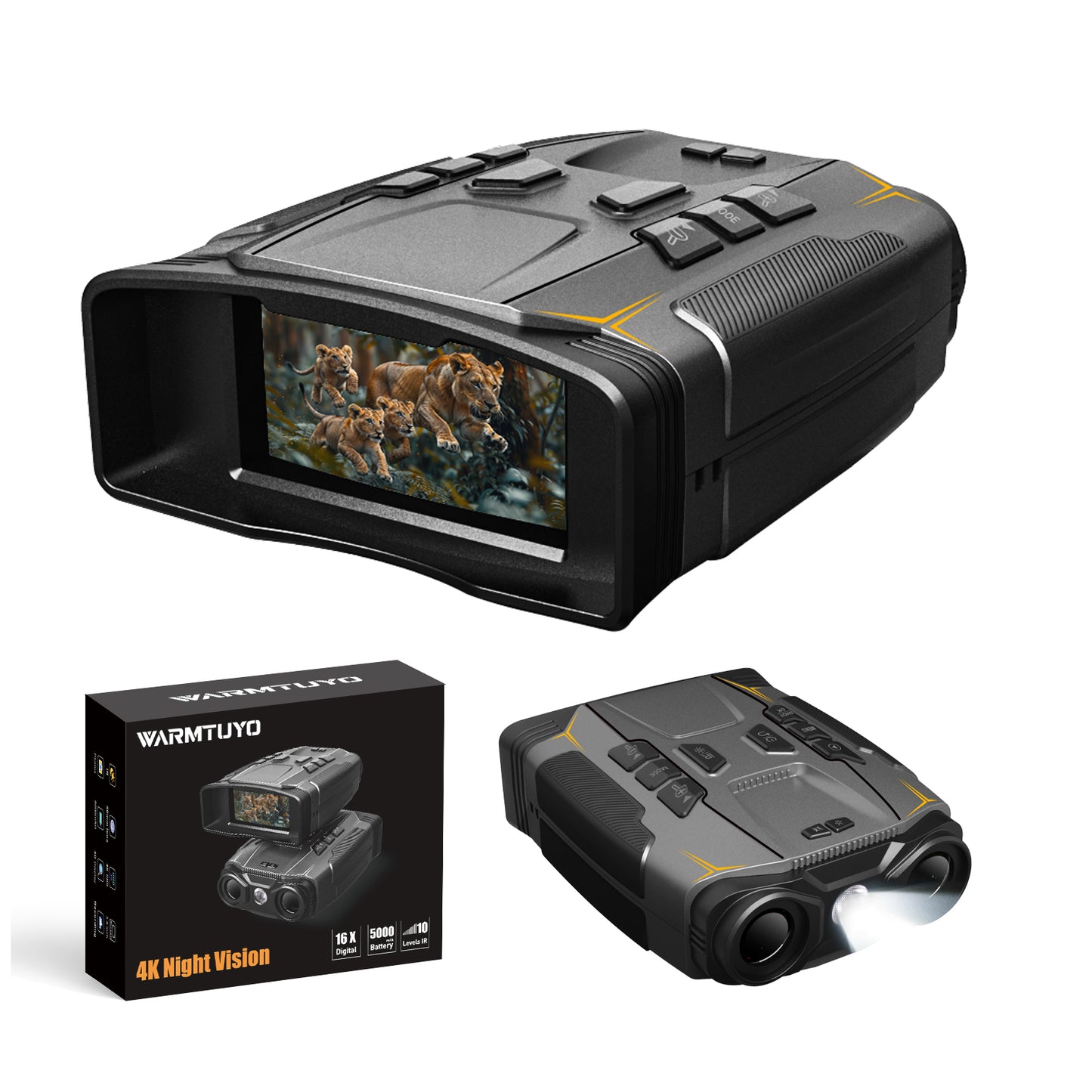 WARMTUYO Gray Night Vision Goggles for Adults,4K Night Vision Binoculars with 5000mAh Rechargeable Battery,32GB Card,with LED Flashlight for Camping & Security, Gifts for Men