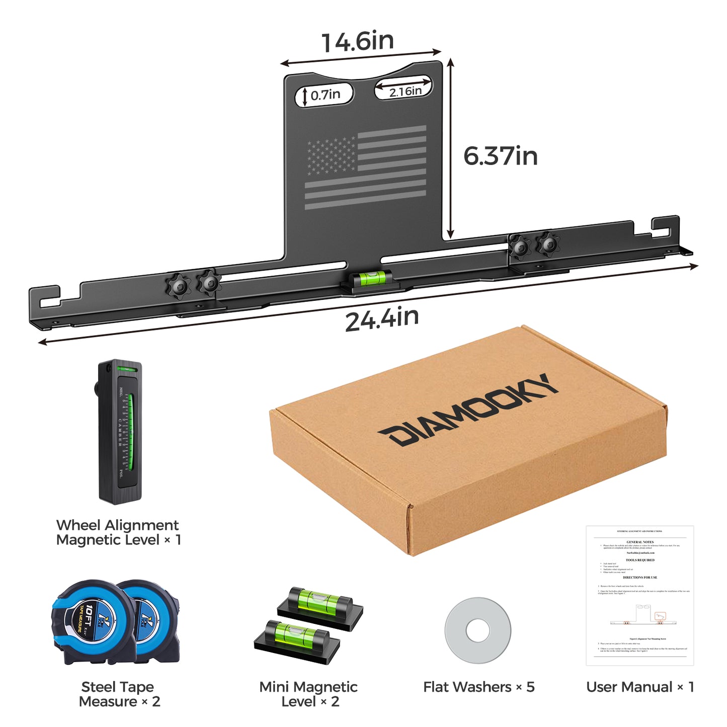DIAMOOKY Wheel Alignment Tool Plates Kit (2 PCS) - Fast Toe Alignment Tool Without Removing Calipers, Includes 2 Measuring Tapes, Universal Fit for Most Cars, SUVs, & Light Trucks, Flag