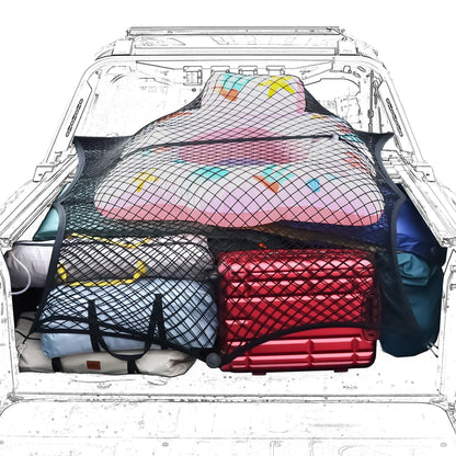 DIAMOOKY 7ft x 7ft Truck Bed Net, Universal Adjustable Elastic Mesh Organizer, Heavy Duty Cargo Net for Pickup Truck Bed, with 8 Hooks - Doube Layer