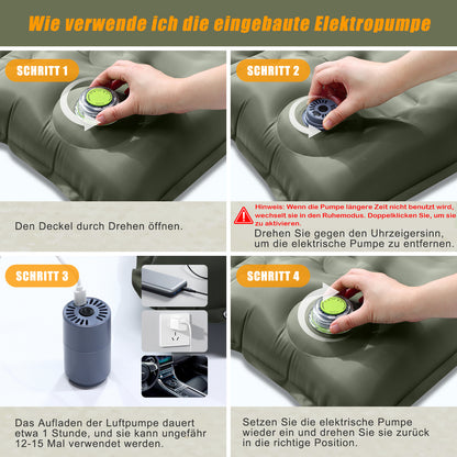 Electric Self-Inflating Sleeping Pad, 12cm Extra Thick Camping Air Mattress with Built-In Pillow, Waterproof & Anti-Ripstop Inflatable Sleeping Mat for Hiking, Backpacking, Outdoor Camping & Tents