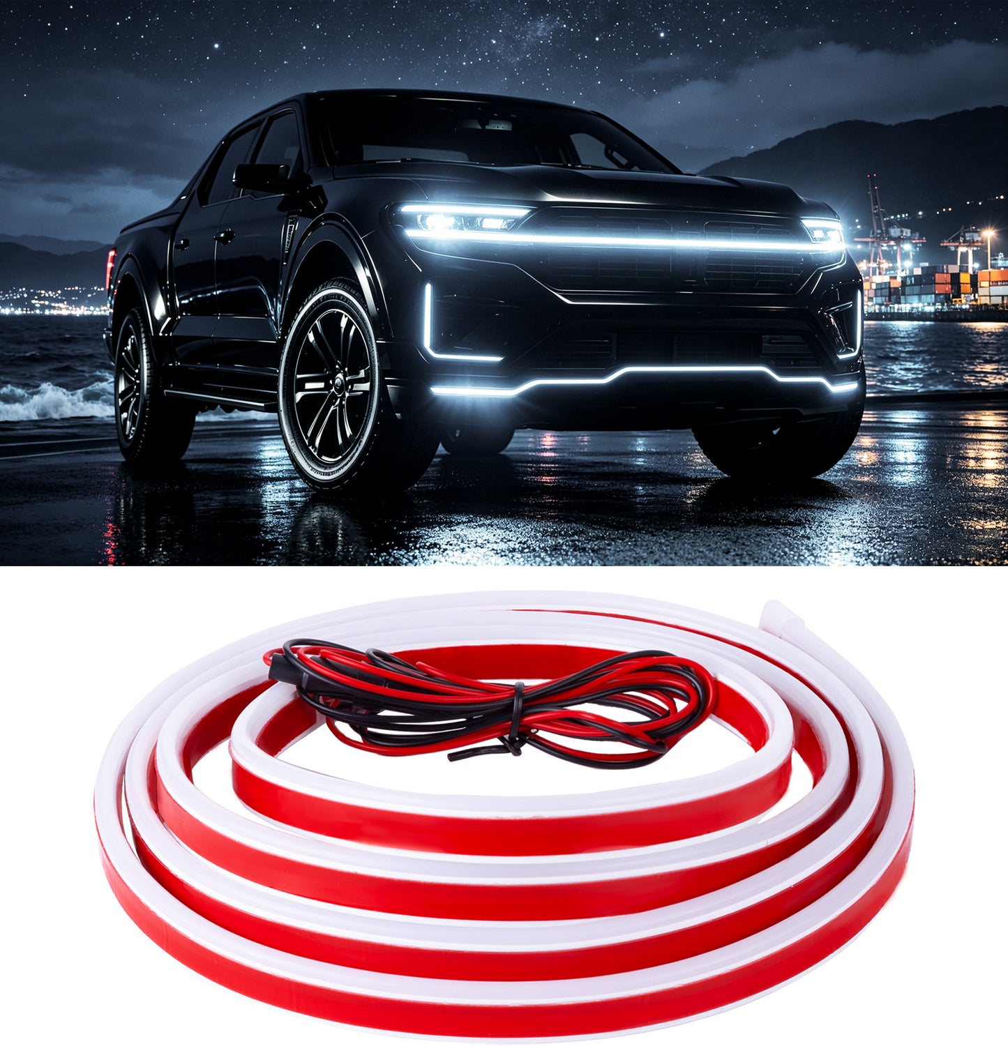 DIAMOOKY 70" LED Hood Light Strip, White Dynamic Scan DRL Engine Hoodbeam Kit | Flexible IP68 Waterproof Daytime Running Lights, Universal Fit for Cars, SUVs & Trucks