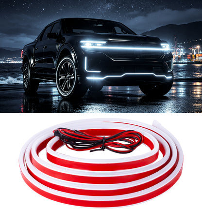 DIAMOOKY 70" LED Hood Light Strip, White Dynamic Scan DRL Engine Hoodbeam Kit | Flexible IP68 Waterproof Daytime Running Lights, Universal Fit for Cars, SUVs & Trucks