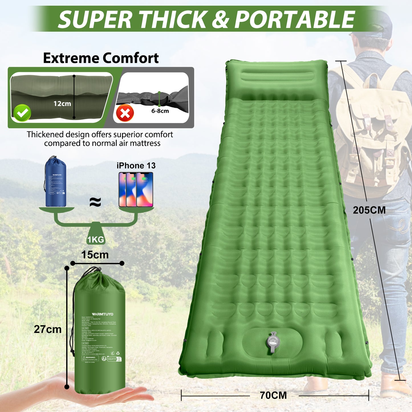 WARMTUYO Self-Inflating Camping Sleeping Pad