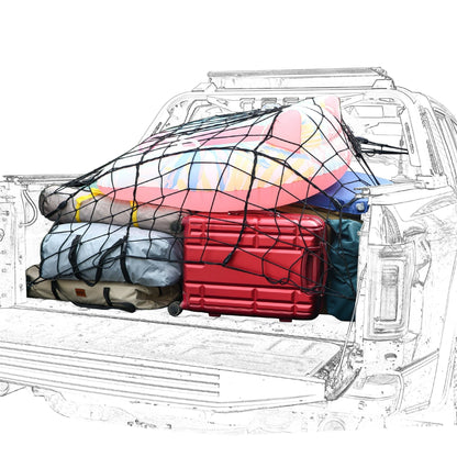 DIAMOOKY 12ft x 8ft Truck Bed Net, Universal Adjustable Elastic Mesh Organizer, Heavy Duty Cargo Net for Pickup Truck Bed, with 8 Hooks - Bold Single Layer