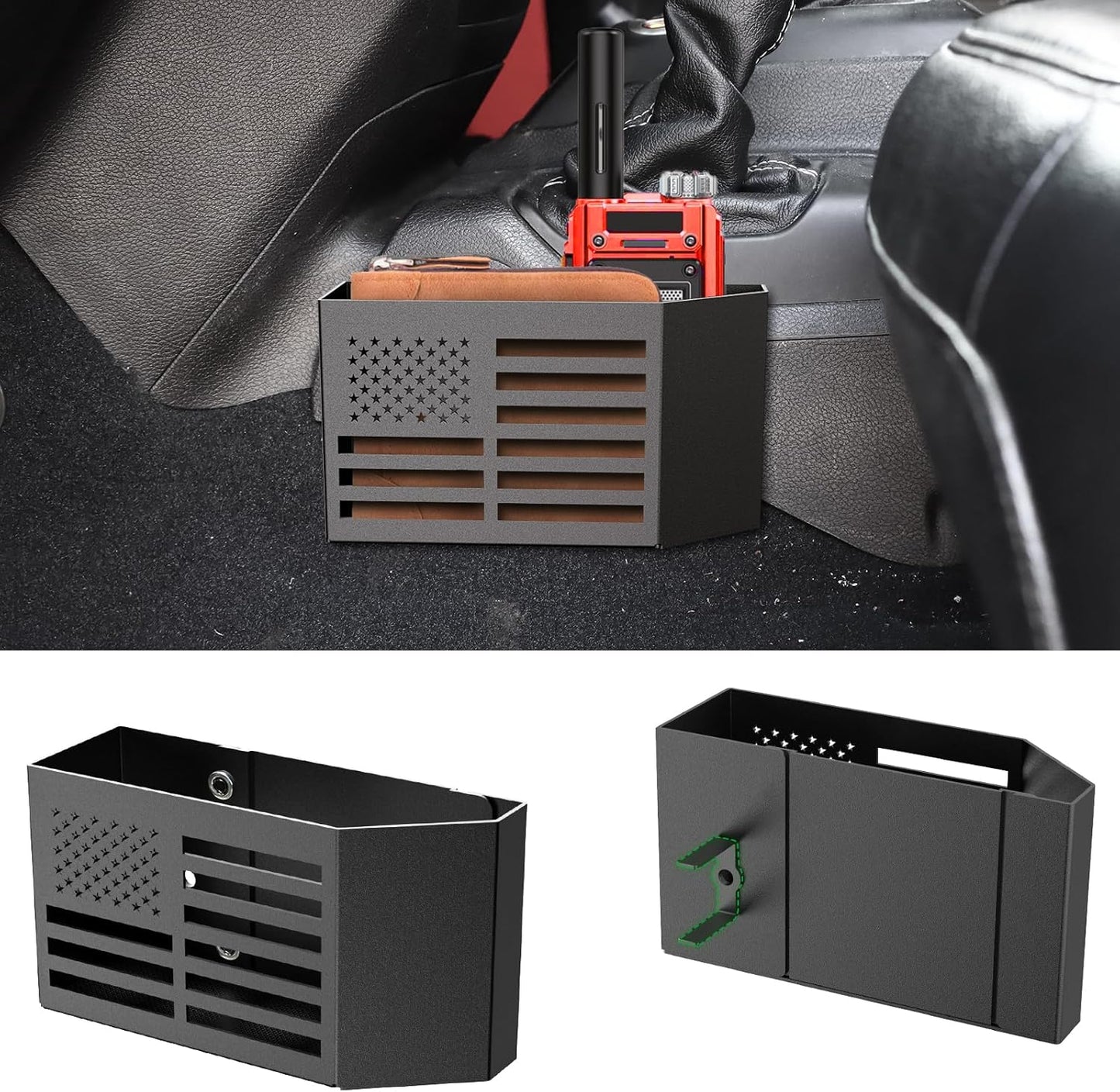 DIAMOOKY Metal Center Console Organizer for Jeep Wrangler Accessories and Jeep Gladiator JL JLU 2025 2024 2023 2022-2018 Rubicon Sahara 4xe, Storage Box Tray, Not for JK/JKU, 2 PCs