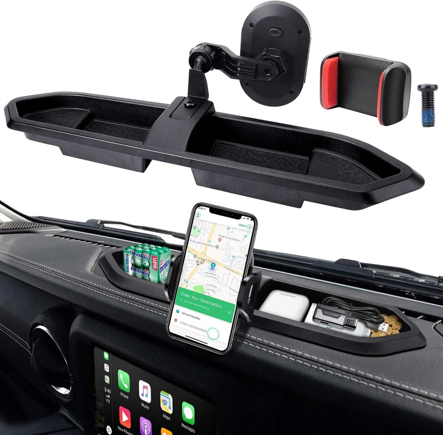 DIAMOOKY Phone Mount for 2018-2023 Jeep Wrangler JL JLU & Gladiator JT, Phone Holder Dash Tray System Kit with Metal Rod Extension Arm 360° Adjustable