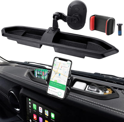 DIAMOOKY Phone Mount for 2018-2023 Jeep Wrangler JL JLU & Gladiator JT, Phone Holder Dash Tray System Kit with Metal Rod Extension Arm 360° Adjustable