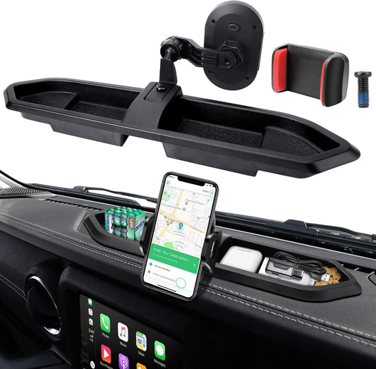 DIAMOOKY Phone Mount for 2018-2023 Jeep Wrangler JL JLU & Gladiator JT, Phone Holder Dash Tray System Kit with Metal Rod Extension Arm 360° Adjustable