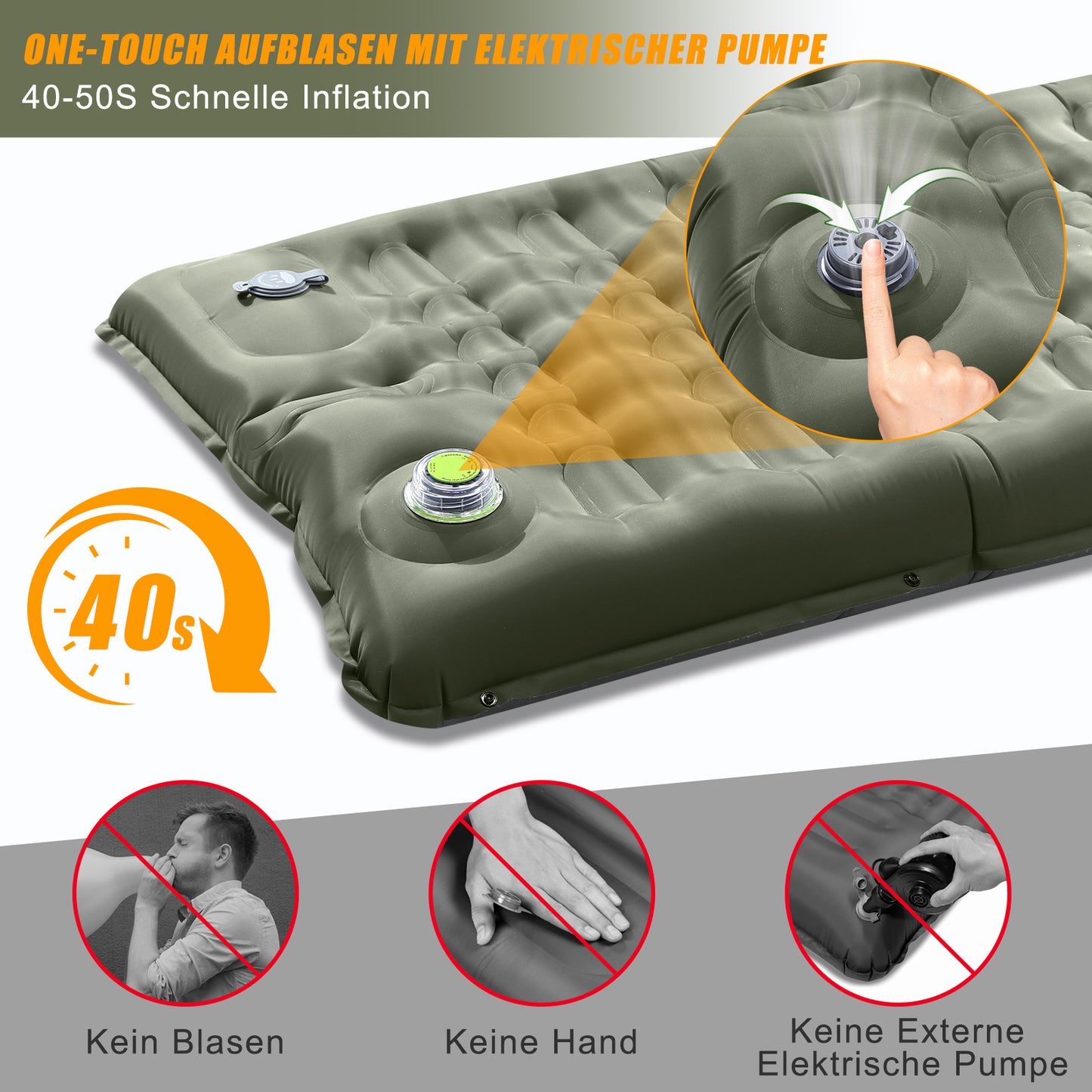 Electric Self-Inflating Sleeping Pad, 12cm Extra Thick Camping Air Mattress with Built-In Pillow, Waterproof & Anti-Ripstop Inflatable Sleeping Mat for Hiking, Backpacking, Outdoor Camping & Tents