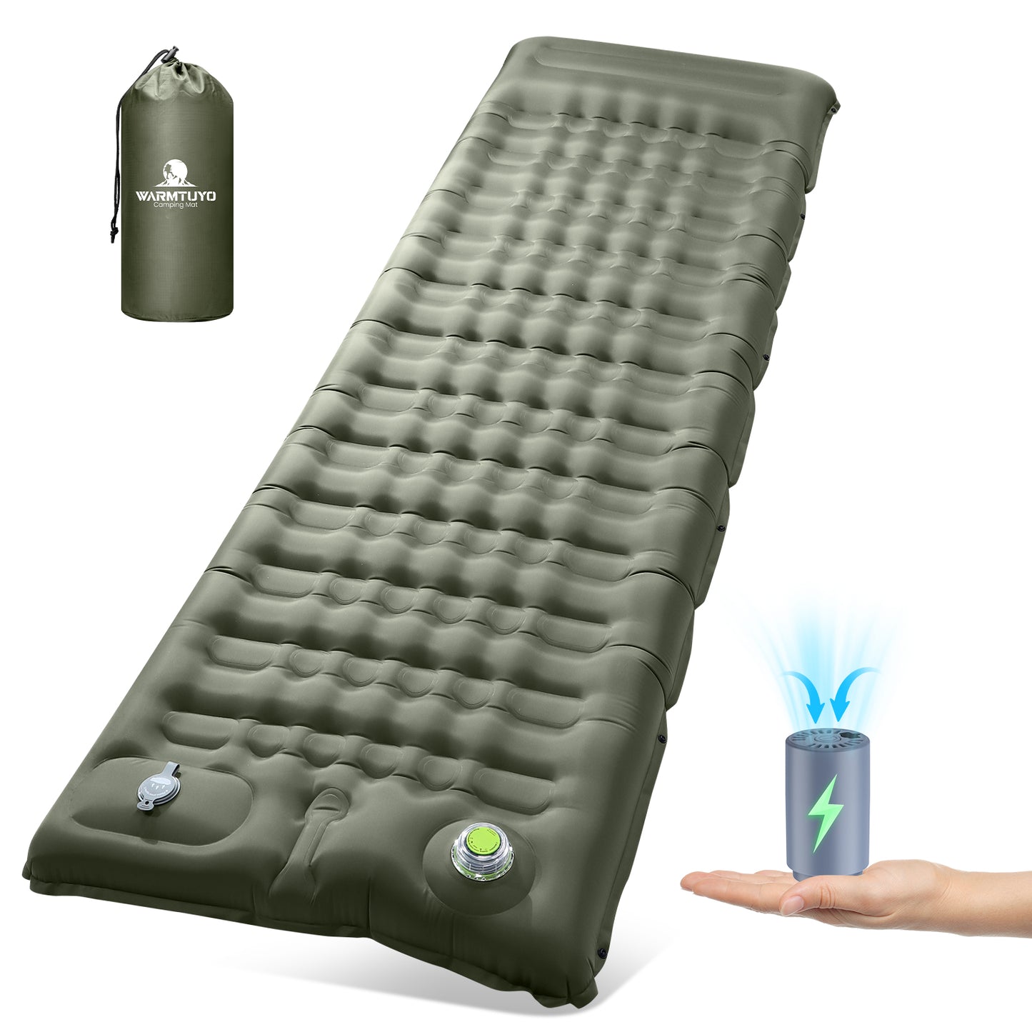 Electric Self-Inflating Sleeping Pad, 12cm Extra Thick Camping Air Mattress with Built-In Pillow, Waterproof & Anti-Ripstop Inflatable Sleeping Mat for Hiking, Backpacking, Outdoor Camping & Tents