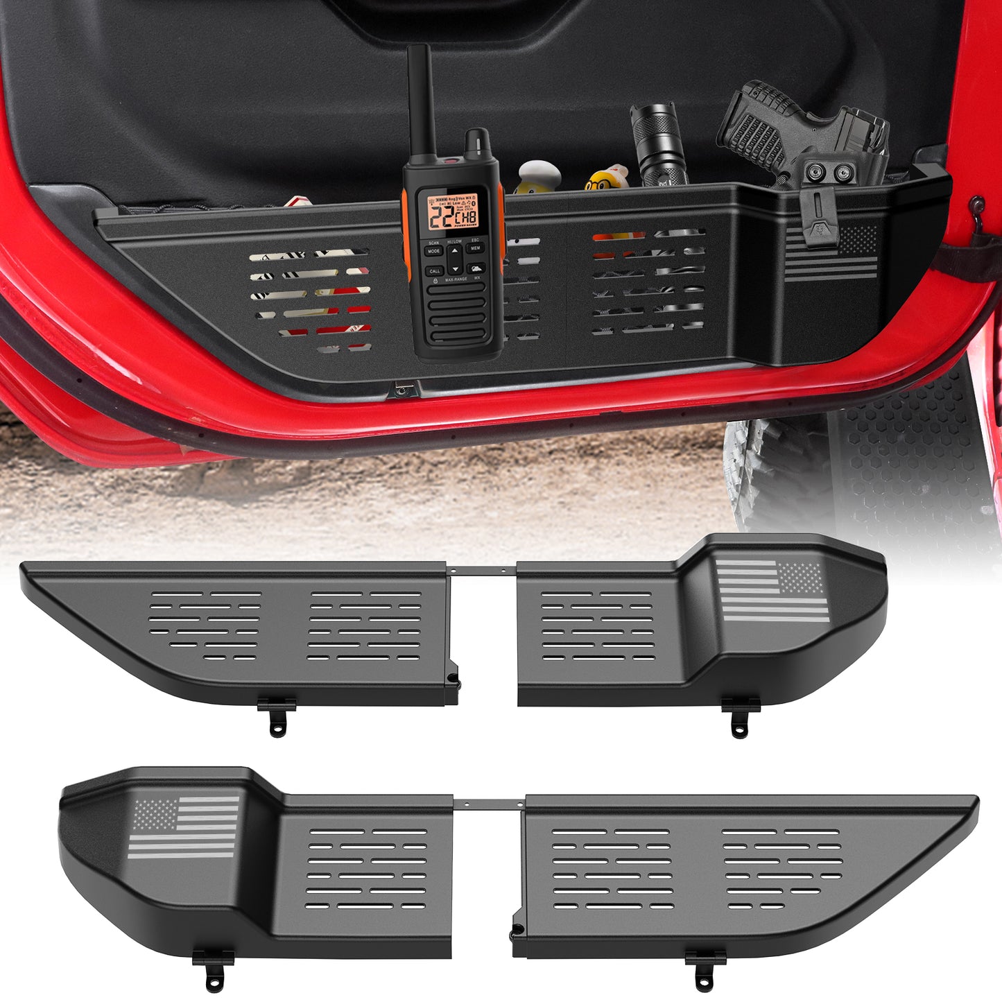DIAMOOKY Front Door Pocket Storage Boxes for Jeep Wrangler JL JLU 4XE 2018-2026 & Gladiator JT 2020-2026, Plastic Door Organizer Molle Panel Accessories (2PCS, Not for Power Seats)