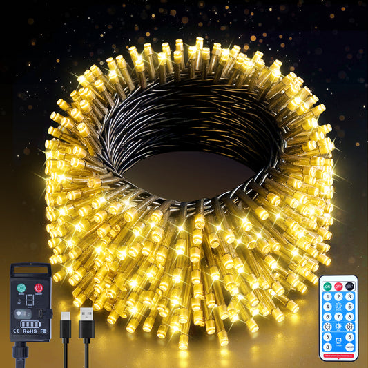 WARMTUYO LED Christmas String Lights, 66FT 200 LEDs, Timer, Warm White, for Halloween Xmas Tree Home Party Garden
