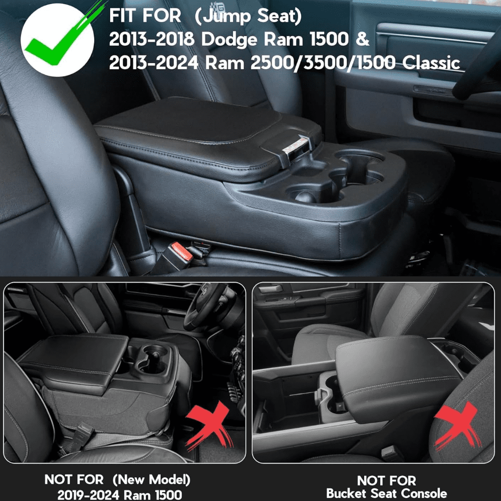 Center Console Cover Armrest Cover Compatible with 2013-2018 Ram 1500&2013-2024 Dodge Ram 2500/3500/1500 Classic Model, Leather Arm Rest Covering for Car