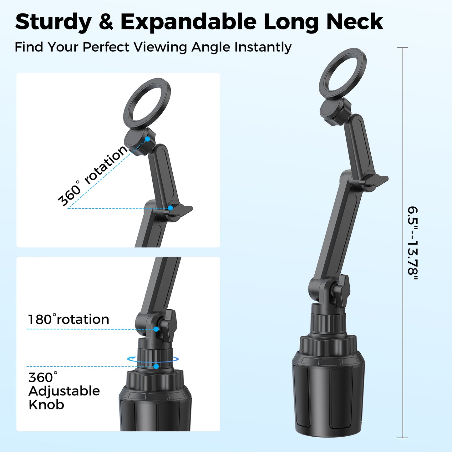 DIAMOOKY 2026 Magnetic Cup Holder Phone Mount for MagSafe, Hands-Free Adjustable Car Phone Holder Compatible with iPhone 17 16 15 14 13 12 Pro Max, Samsung & All Phones