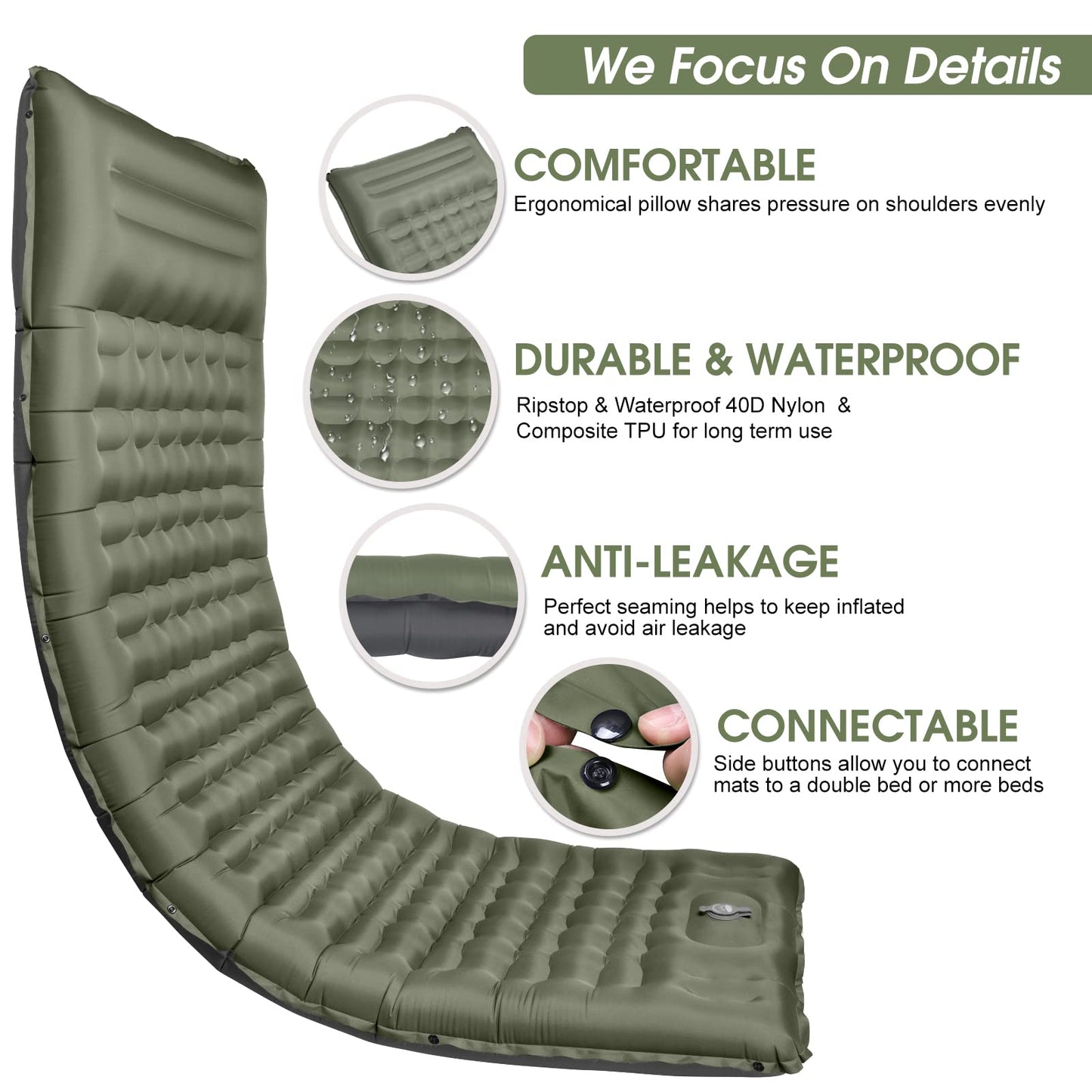 WARMTUYO Camping Sleeping Pad, 12cm Extra Thick Inflatable Air Mattress with Built-In Foot Pump & Pillow, Waterproof Sleeping Mat with Compact Pack Size, Anti-Ripstop Camping Mattress for Hiking, Backpacking & Beach