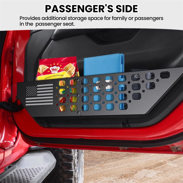 DIAMOOKY Front Door Pocket Storage Box for Jeep Wrangler JL JLU 4XE 2018-2025 & Gladiator JT 2020-2022 2023 2024 2025, 2PCS - Front Door Flat Flag
