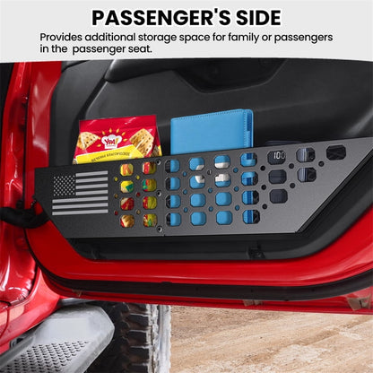 DIAMOOKY Front Door Pocket Storage Box for Jeep Wrangler JL JLU 4XE 2018-2025 & Gladiator JT 2020-2022 2023 2024 2025, 2PCS - Front Door Flat Flag