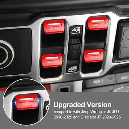DIAMOOKY Metal Window Switch Button Cover 4PCS for Jeep Wrangler JL JLU 2018-2025 and Gladiator JT 2020-2025 Accessories,Red