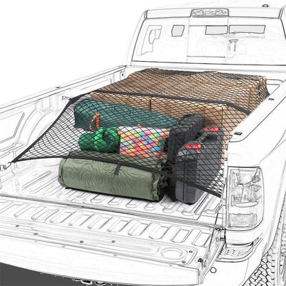 DIAMOOKY 7ft x 7ft Truck Bed Net, Universal Adjustable Elastic Mesh Organizer, Heavy Duty Cargo Net for Pickup Truck Bed, with 8 Hooks - Single Layer
