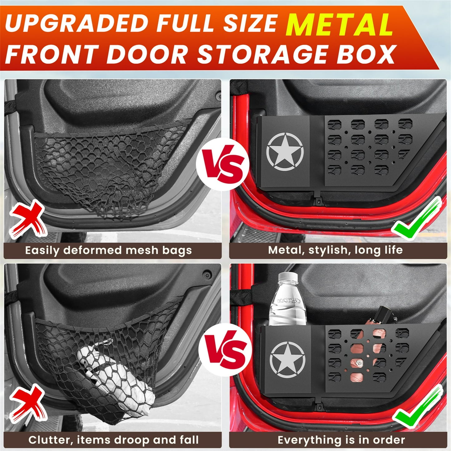DIAMOOKY Rear Door Pocket Storage Box for Jeep Wrangler JL JLU 4XE 2018-2025 & Gladiator JT 2020-2022 2023 2024 2025, 2PCS - Rear Door Star