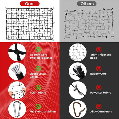 DIAMOOKY 12ft x 8ft Truck Bed Net, Universal Adjustable Elastic Mesh Organizer, Heavy Duty Cargo Net for Pickup Truck Bed, with 8 Hooks - Bold Single Layer