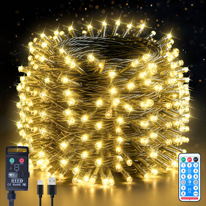 WARMTUYO 99FT 300 LED Christmas Tree Lights, Twinkle Fairy Lights String with 8 Flashing Modes For Indoor Bedroom Outdoor Halloween Xmas Trees Garland Wreath Holiday Decorations, Warm White