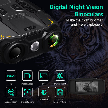 WARMTUYO Gray Night Vision Goggles for Adults,4K Night Vision Binoculars with 5000mAh Rechargeable Battery,32GB Card,with LED Flashlight for Camping & Security, Gifts for Men