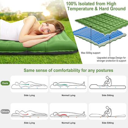 WARMTUYO Camping Sleeping Pad, 12cm Extra Thick Inflatable Air Mattress with Built-In Foot Pump & Pillow, Waterproof Sleeping Mat with Compact Pack Size, Anti-Ripstop Camping Mattress for Hiking, Backpacking & Beach