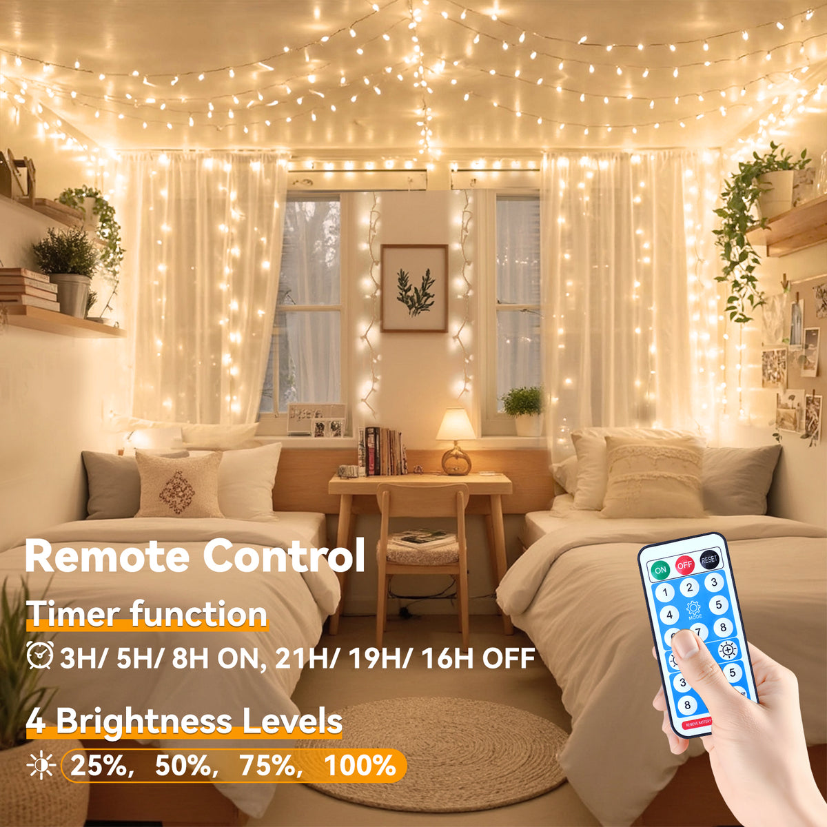 WARMTUYO 33FT 100 LED Christmas Tree Lights,Halloween Twinkle Fairy Lights String with 8 Flashing Modes for Indoor Bedroom Outdoor Xmas Trees Garland Wreath Holiday Decorations, White Yellow