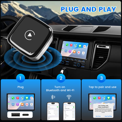 DIAMOOKY 2-in-1 Wireless CarPlay Adapter for Apple CarPlay & Android Auto, 2026 Plug & Play CarPlay Dongle Converts Wired to Wireless, Mini Bluetooth Car Play Adapter with Type-C Extension
